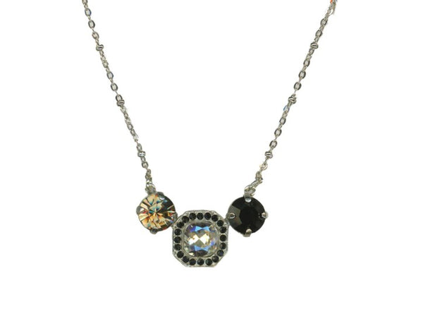 Mariana Silver Tone Black & Clear Crystal Three-Stone Necklace