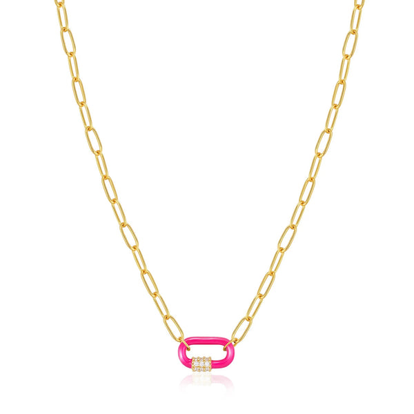 Neon Pink Enamel Carabiner Necklace