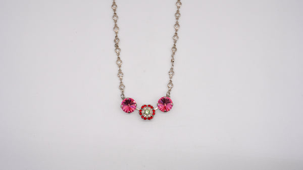 Mariana Silver Tone Pink and Red Three-Stone Necklace