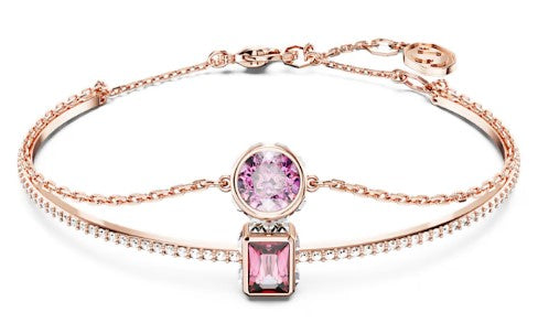 Swarovski Stilla Double Strand Bracelet with Pink Stones - Rose Gold Plated