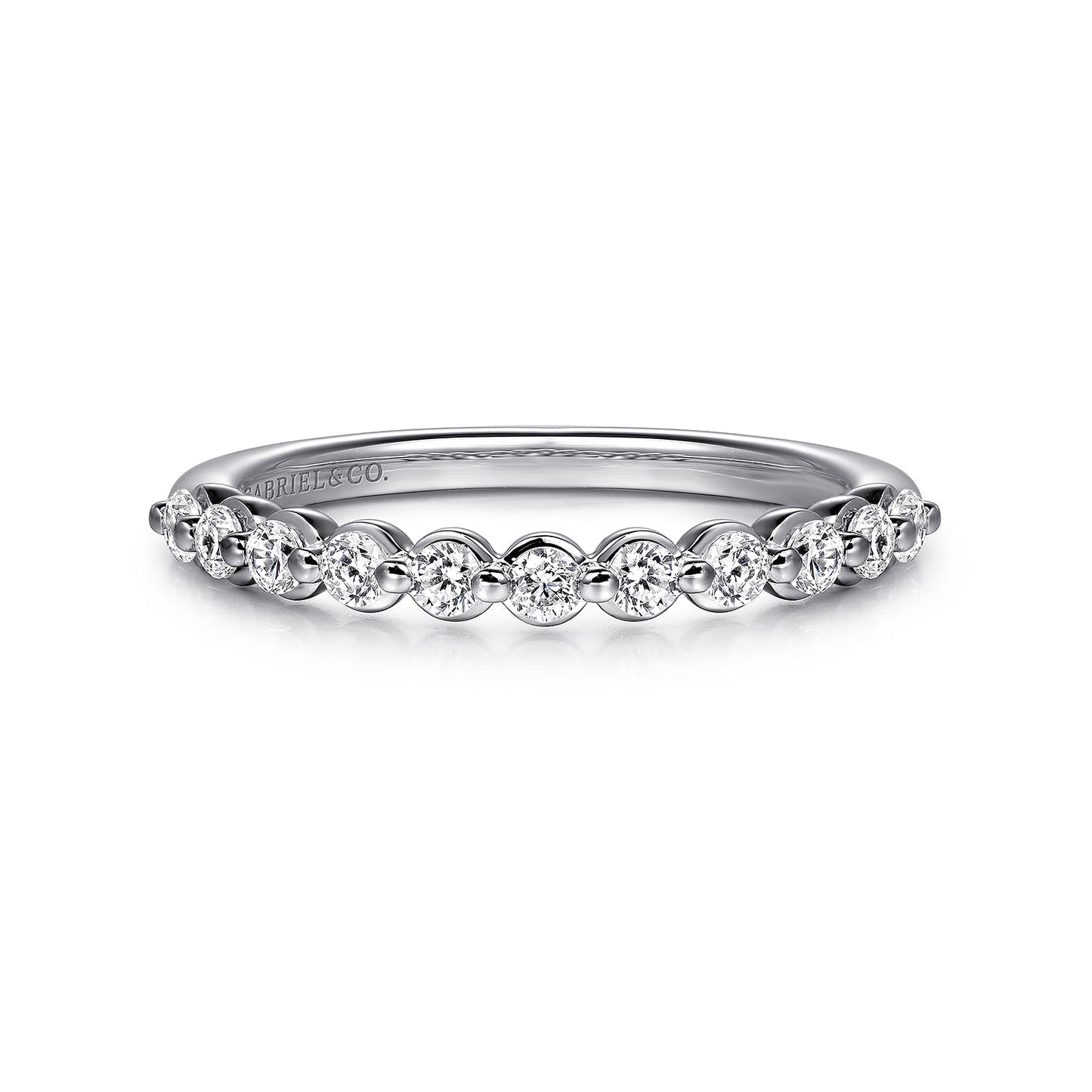 14K White Gold Single Prong Diamond Wedding Band