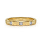 14K Yellow Gold Diamond Station With Diamond Cut Texture Stackable Band