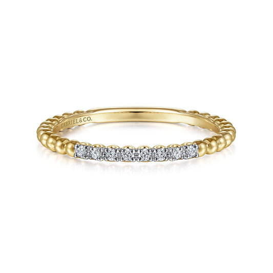 14K Yellow Gold Bujukan Bead And Diamond Stackable Band
