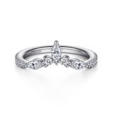 14K White Gold Curved Marquise & Round Diamond Anniversary Band