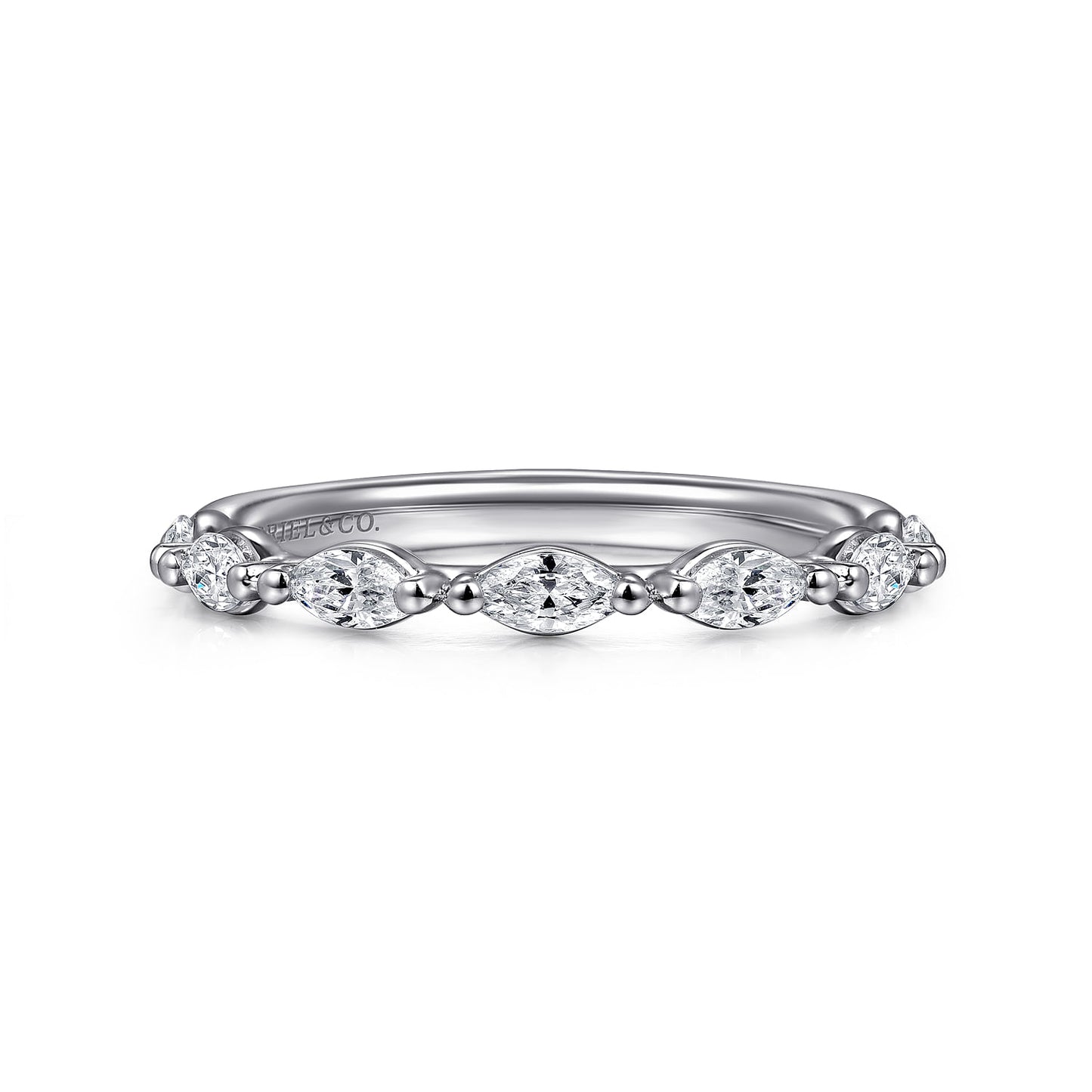 14K White Gold Horizontal Marquise Diamond Anniversary Band