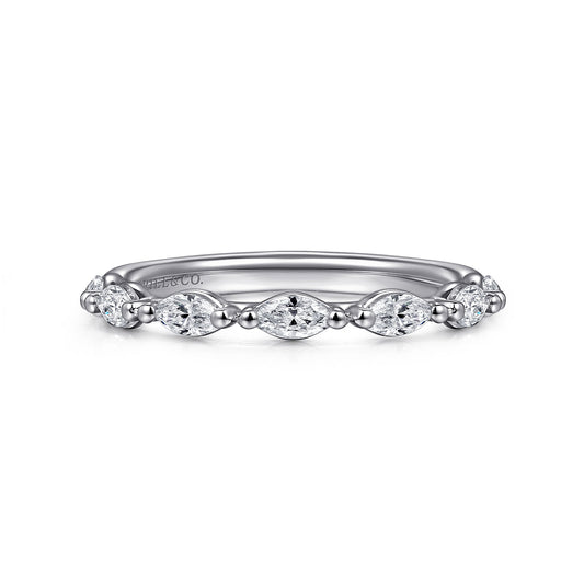 14K White Gold Horizontal Marquise Diamond Anniversary Band