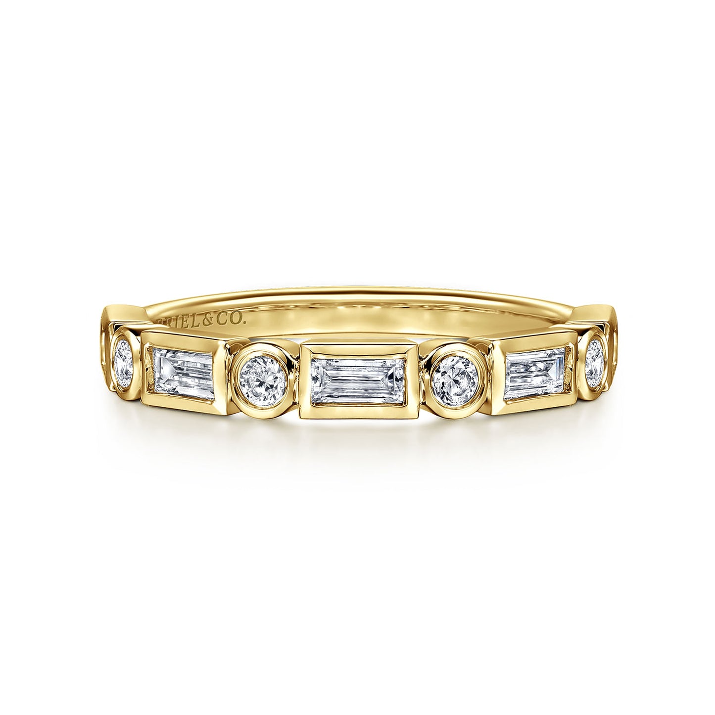 14K Bezel Set Baguette & Round Diamond Anniversary Band
