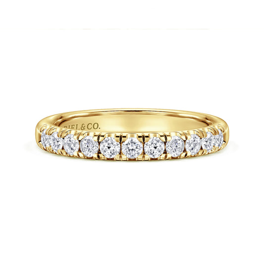 14K Yellow Gold French Pave Diamond Wedding Band