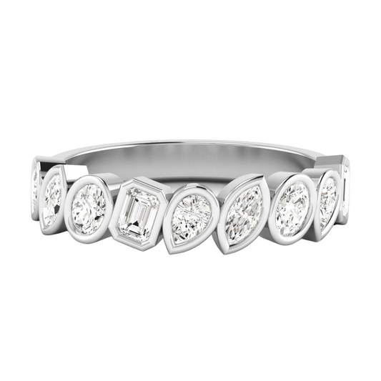 14K White Gold Lab Grown Multi Shape Diamond Bezel Luxe Band