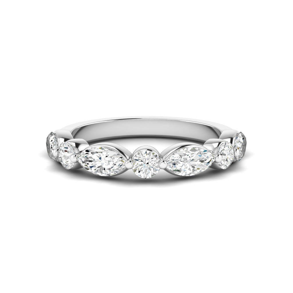 14K White Gold Lab Grown Round & Marquise Diamond Single Prong Luxe Band
