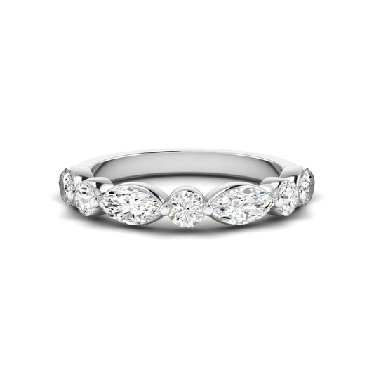 14K White Gold Lab Grown Round & Marquise Diamond Single Prong Luxe Band