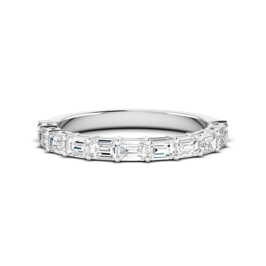 14K White Gold Lab Grown Emerald Cut Diamond East West Luxe Band