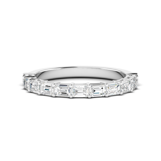 14K White Gold Lab Grown Emerald Cut Diamond East West Luxe Band
