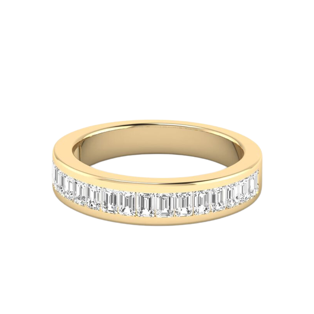 14K Yellow Gold Lab Grown Emerald Cut Diamond Channel Luxe Band