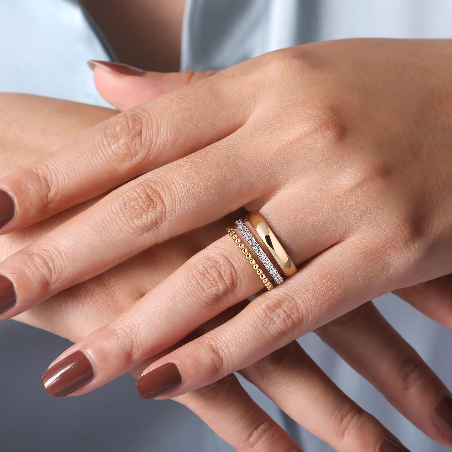 14K Yellow & White Gold Diamond Bujukan Easy Stackable Band