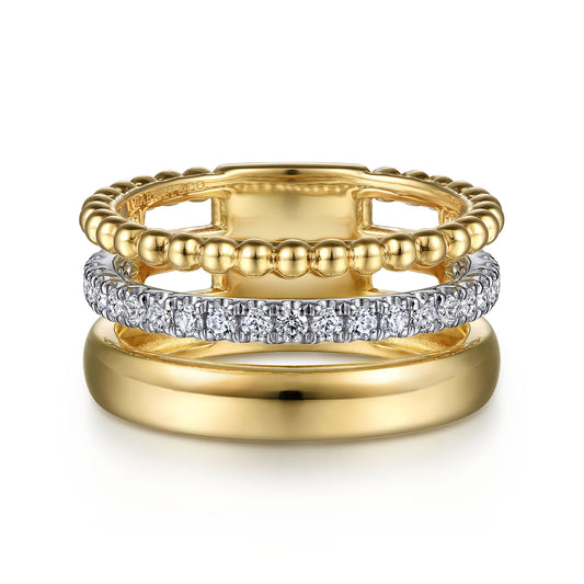 14K Yellow & White Gold Diamond Bujukan Easy Stackable Band