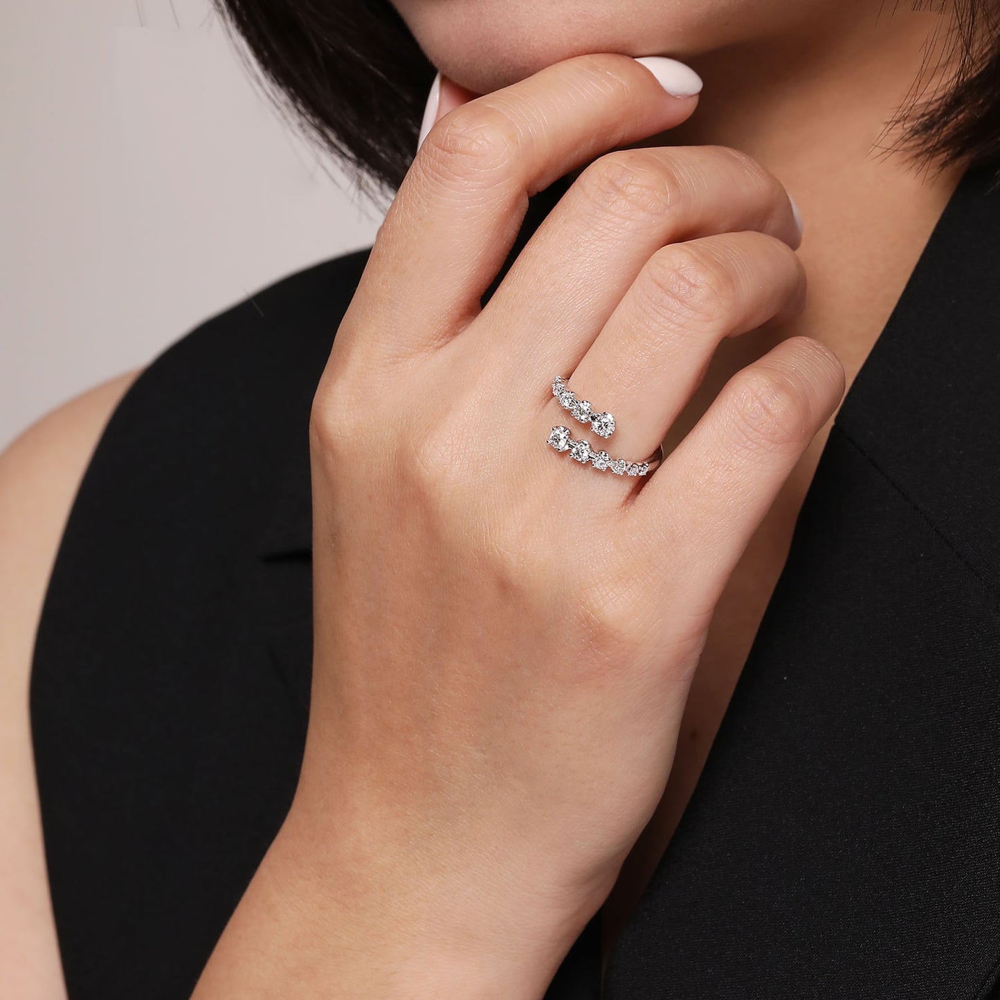 14K White Gold Diamond Bypass Style Ring