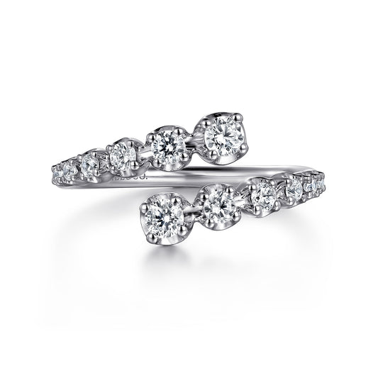14K White Gold Diamond Bypass Style Ring