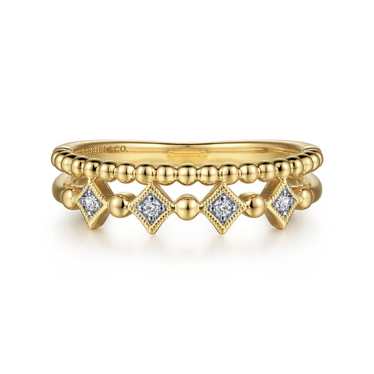 14K Yellow Gold Diamond Easy Stackable Bujukan Ring