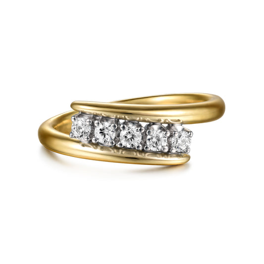 14K Yellow & White Gold Diamond Bypass Ring