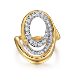 14K Yellow & White Gold Diamond Swirl Ring