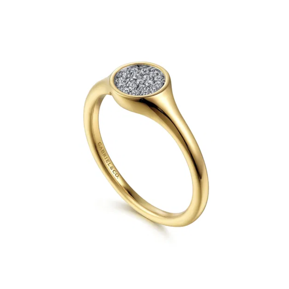 4K Yellow Gold Cluster Pave Diamond Signet Promise Ring