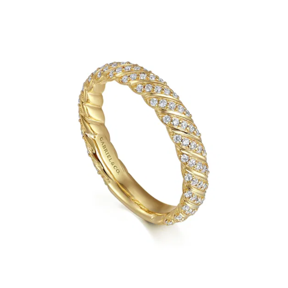 14K Yellow Gold Diamond Rope Stackable Ladies Ring