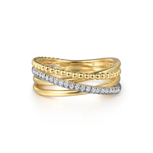 14K White & Yellow Gold Diamond Criss Cross Ring-Bujukan