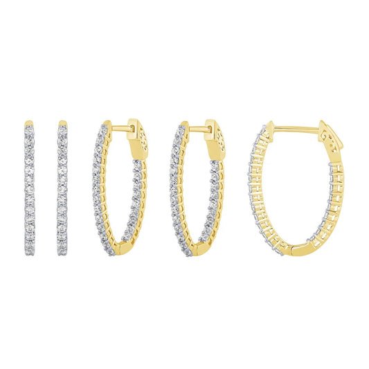 14K Oval Inside-Out Diamond Hoops 0.50ctw