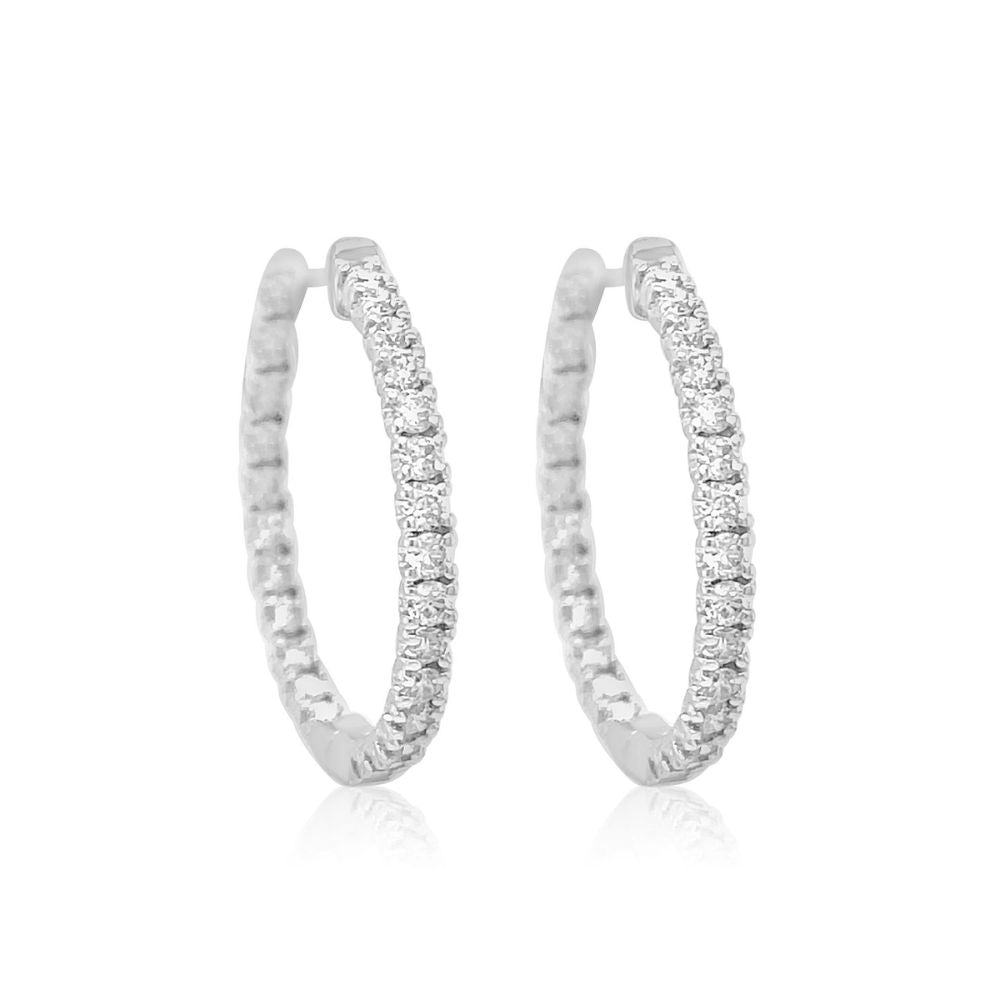 14K White Gold Inside-Out Diamond Hoop Earrings