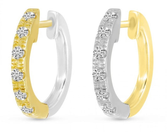 14K Reversible Small Diamond Huggie Earrings