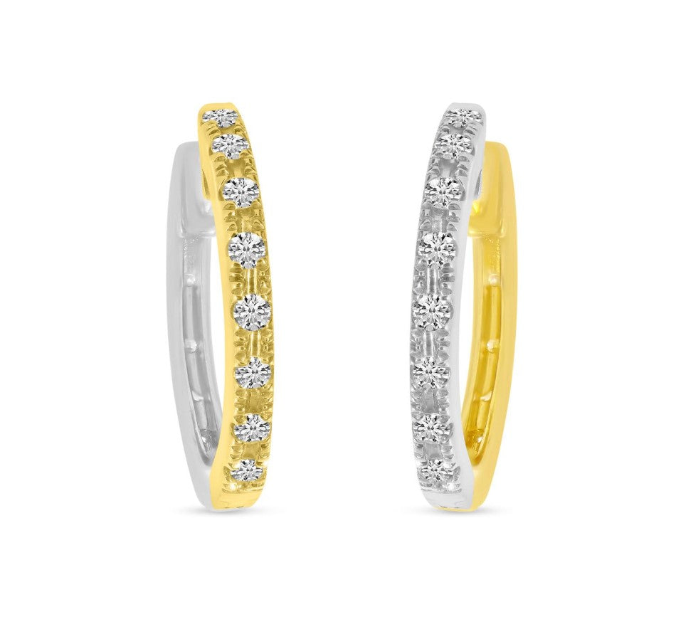 14K Reversible Medium Diamond Huggie Earrings