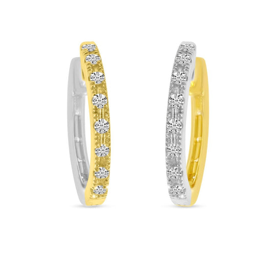 14K Reversible Medium Diamond Huggie Earrings