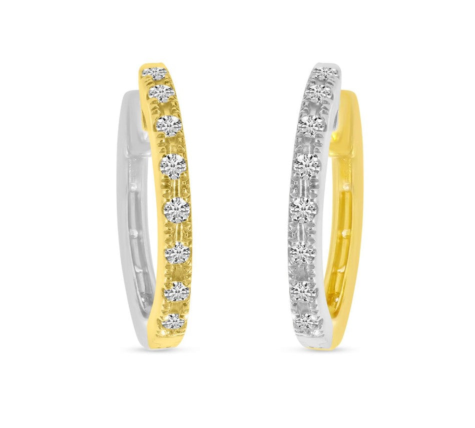 14K Reversible Large Diamond Huggie Earrings