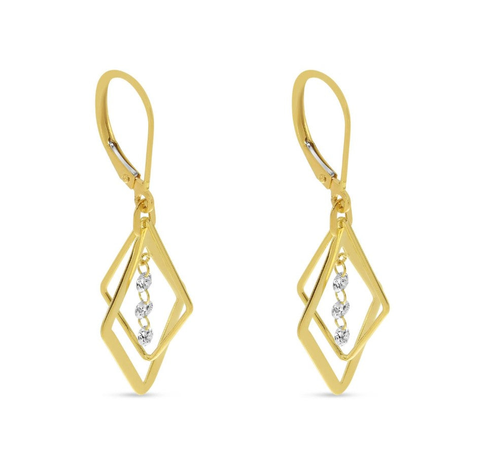 14K Double Pear Shape Drop Earrings with Dashing Diamonds