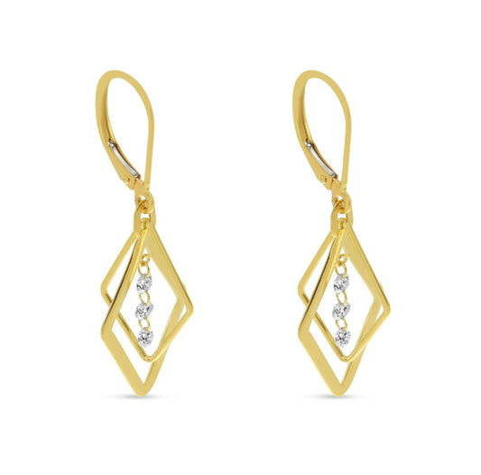 14K Double Pear Shape Drop Earrings with Dashing Diamonds