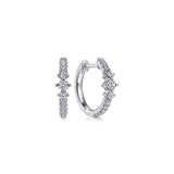 14K White Gold Diamond Huggie Hoop Earrings
