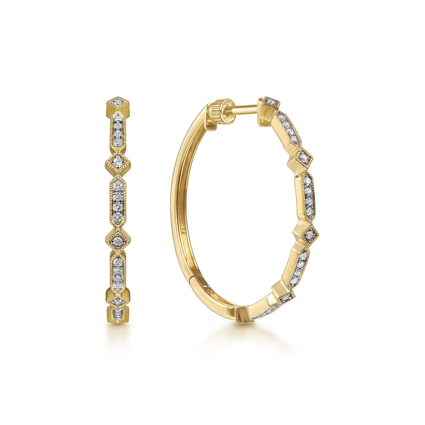 14K Yellow Gold Diamond Classic Hoop Earrings 30mm