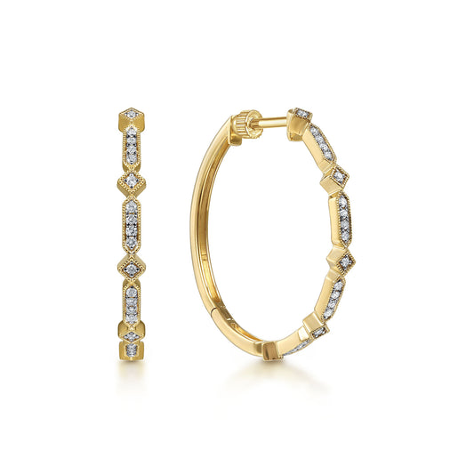 14K Yellow Gold Diamond Classic Hoop Earrings 30mm