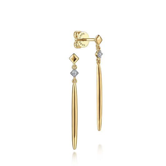 14K Yellow Gold Diamond & Spike Drop Earrings