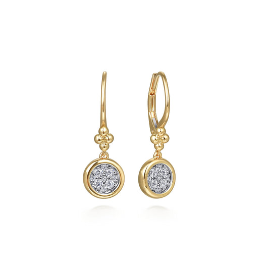 14K Yellow & White Diamond Cluster Bujukan Lever Back Earrings
