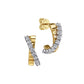 14K Yellow & White Gold Diamond J Hoop Stud Earrings With Diamond Cut Texture