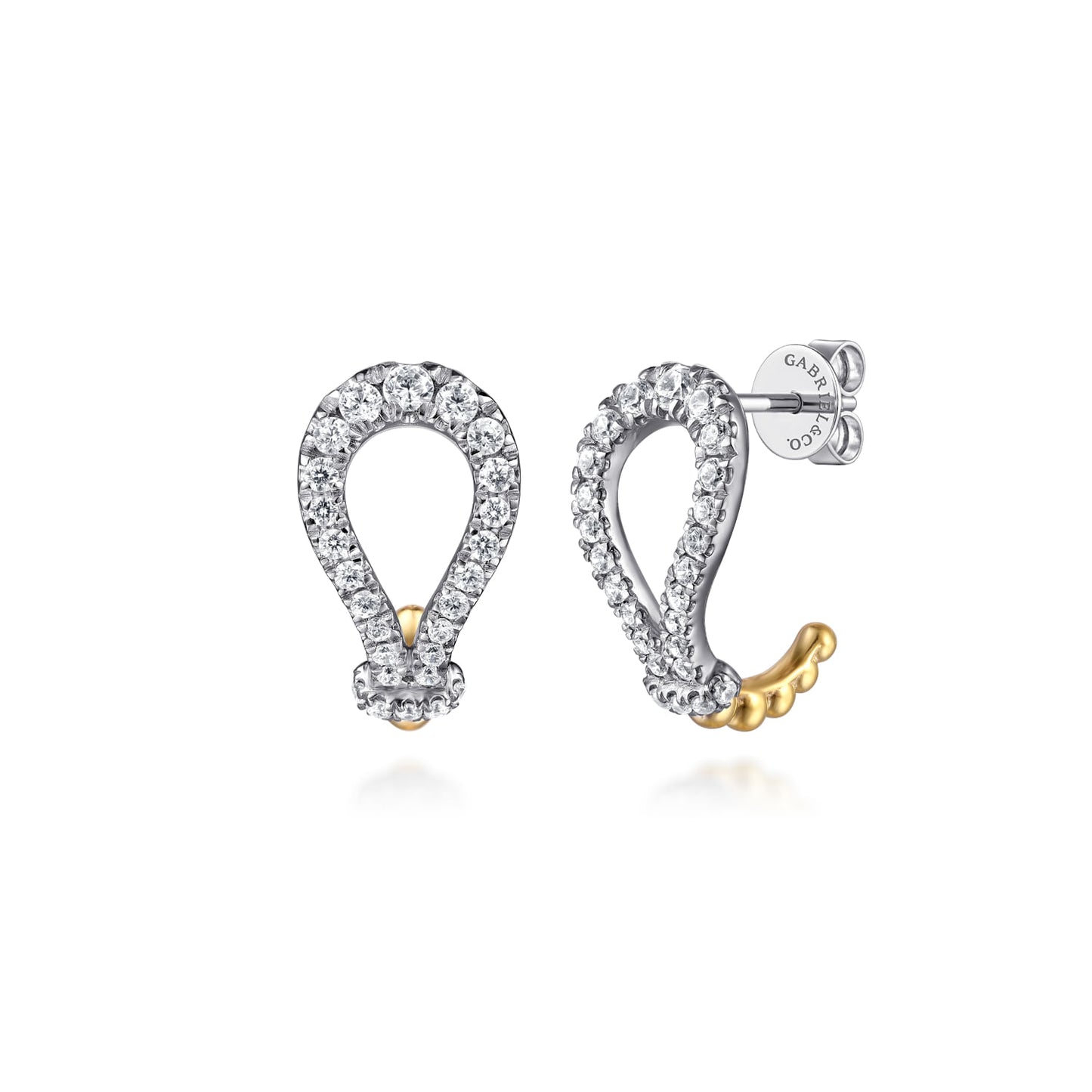 14K Yellow & White Gold Bujukan And Diamond Horseshoe J Hoop Earrings