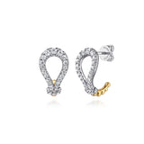 14K Yellow & White Gold Bujukan And Diamond Horseshoe J Hoop Earrings