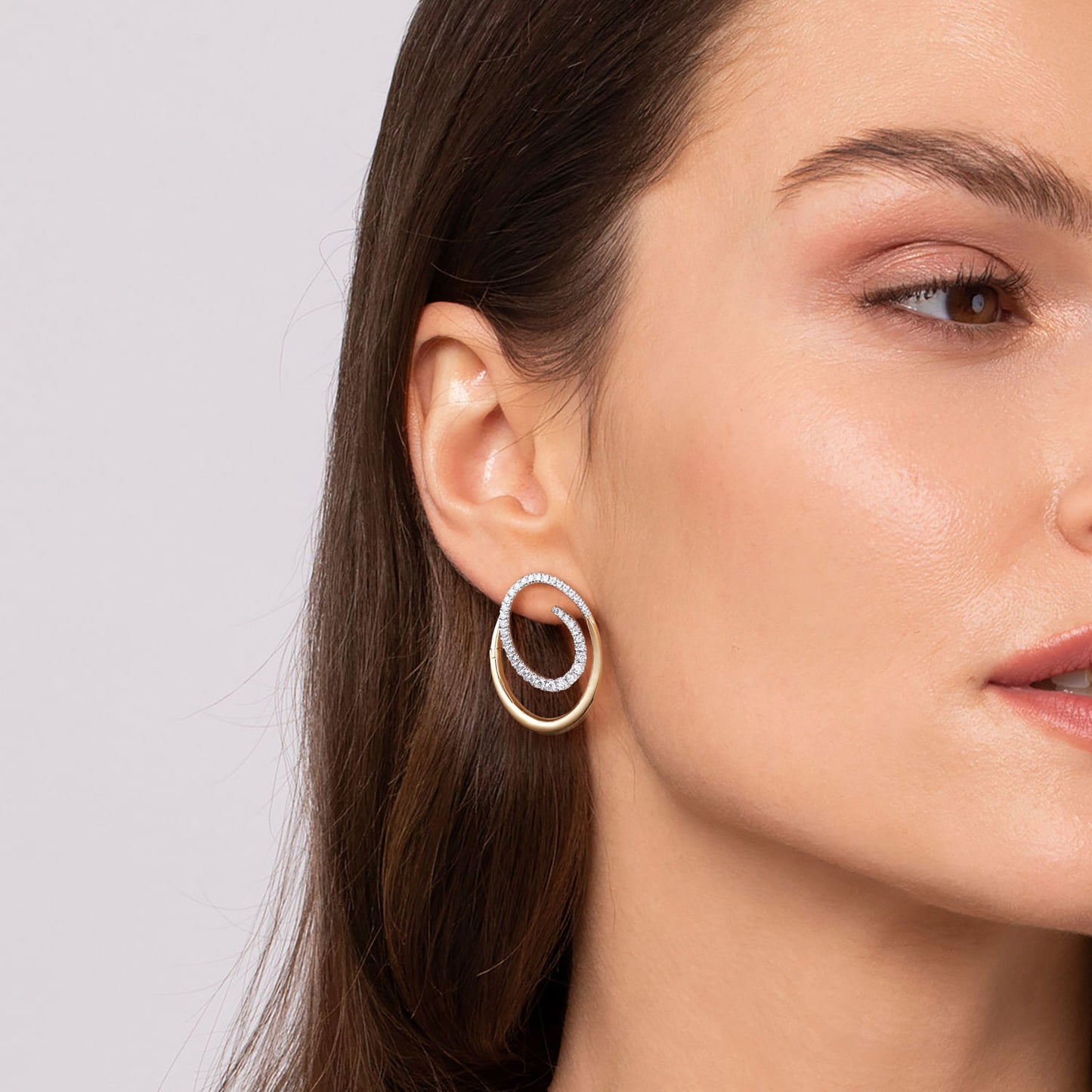 14K Yellow & White Gold Diamond Swirl Bypass Hoop Earrings