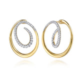 14K Yellow & White Gold Diamond Swirl Bypass Hoop Earrings