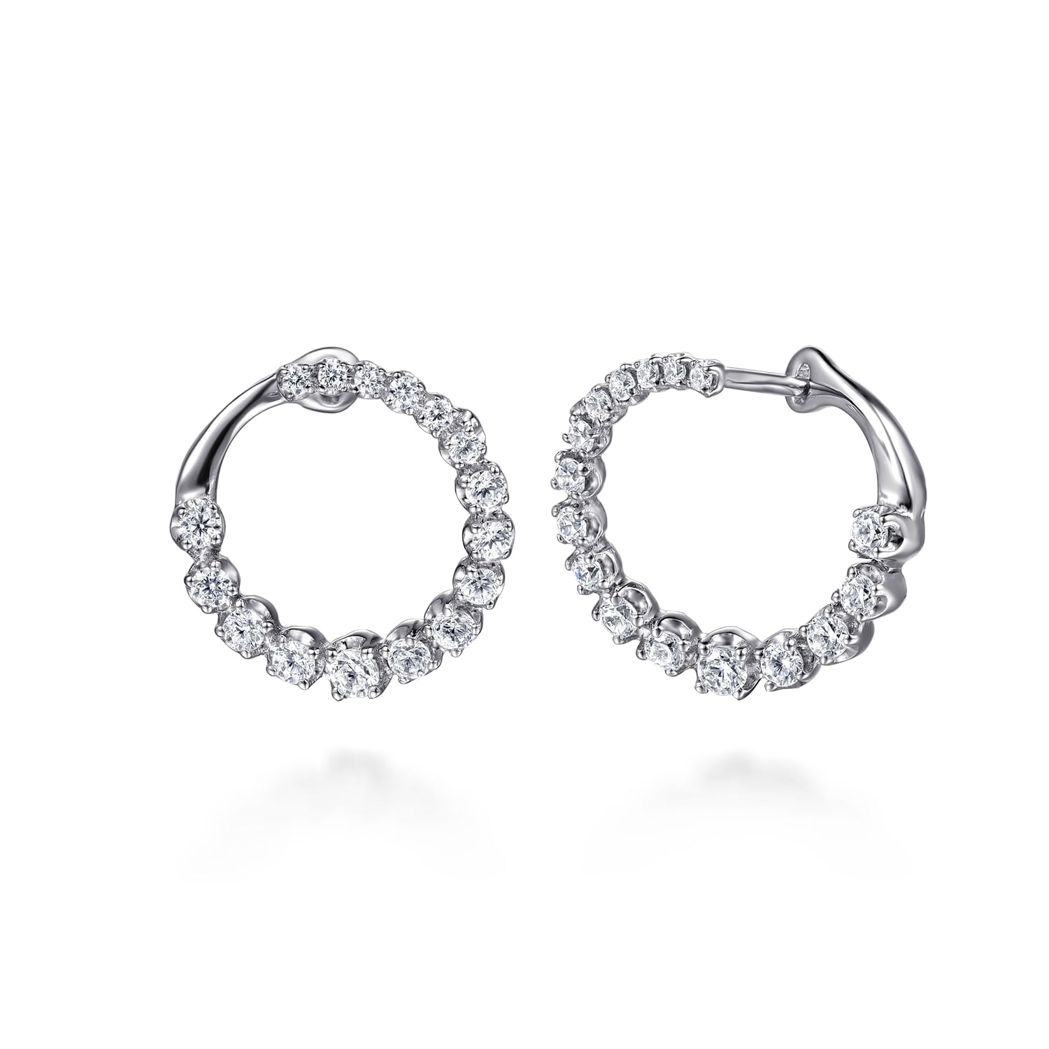 14K White Gold Diamond Bypass Hoop Earrings