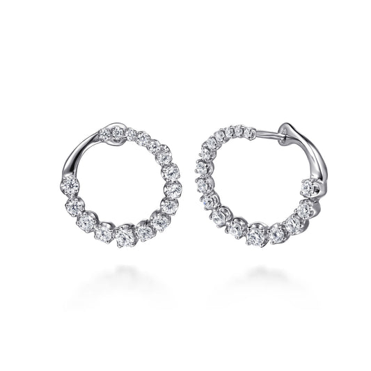14K White Gold Diamond Bypass Hoop Earrings
