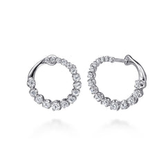 14K White Gold Diamond Bypass Hoop Earrings
