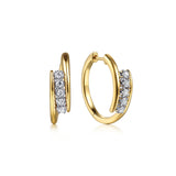 14K Yellow & White Gold Diamond Bypass Style Hoop Earrings